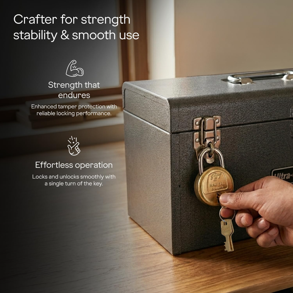 Godrej Padlock | Navtal 5 Lever Brass Padlock 40mm with 3 Keys | Strong Steel Shackle | Rust Resistant Lock for Main Door, Gates, Lockers, Cabinets, Travelling Bags & Tool Boxes | 1 Year Warranty
